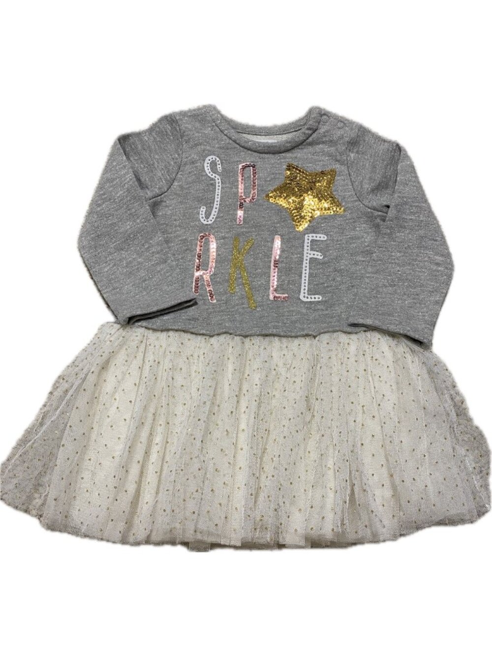 Mud Pie Sparkle tutu dress 12-18m NWOT gold glitter polka dot sequins gray ivory